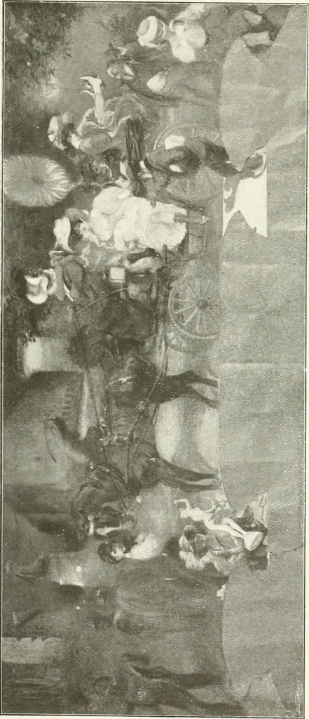 An illustration from L'art à la Taverne de Paris. Chéret, Abel Faivre, Grün, Léandre, Métivet, Steinlen, Willette, artistes peintres. Emile Robert, ferronnier d'art. Jacques Hermant, architecte. Photogravures de Ducourtioux et Huillard, d'après les clichés de Simonet, 1906, leaf 159