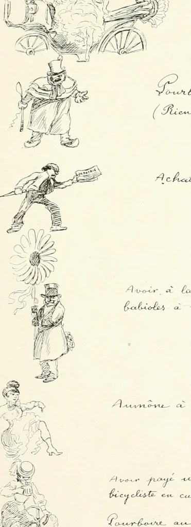 An illustration from L'art à la Taverne de Paris. Chéret, Abel Faivre, Grün, Léandre, Métivet, Steinlen, Willette, artistes peintres. Emile Robert, ferronnier d'art. Jacques Hermant, architecte. Photogravures de Ducourtioux et Huillard, d'après les clichés de Simonet, 1906, leaf 169