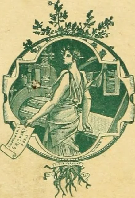 An illustration from L'art à la Taverne de Paris. Chéret, Abel Faivre, Grün, Léandre, Métivet, Steinlen, Willette, artistes peintres. Emile Robert, ferronnier d'art. Jacques Hermant, architecte. Photogravures de Ducourtioux et Huillard, d'après les clichés de Simonet, 1906, leaf 204
