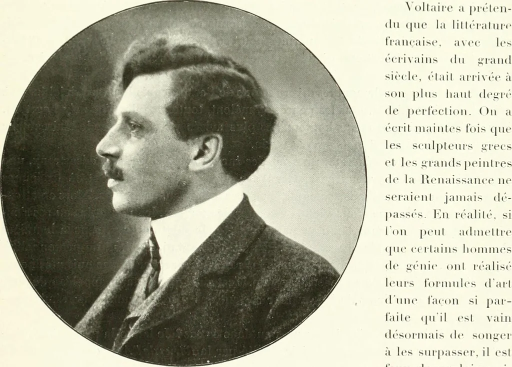 An illustration from L'art à la Taverne de Paris. Chéret, Abel Faivre, Grün, Léandre, Métivet, Steinlen, Willette, artistes peintres. Emile Robert, ferronnier d'art. Jacques Hermant, architecte. Photogravures de Ducourtioux et Huillard, d'après les clichés de Simonet, 1906, leaf 43