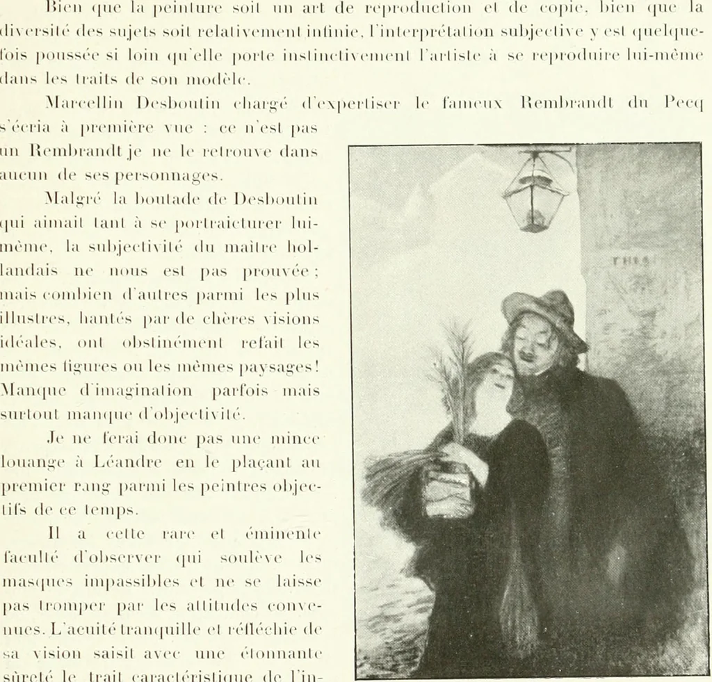 An illustration from L'art à la Taverne de Paris. Chéret, Abel Faivre, Grün, Léandre, Métivet, Steinlen, Willette, artistes peintres. Emile Robert, ferronnier d'art. Jacques Hermant, architecte. Photogravures de Ducourtioux et Huillard, d'après les clichés de Simonet, 1906, leaf 75