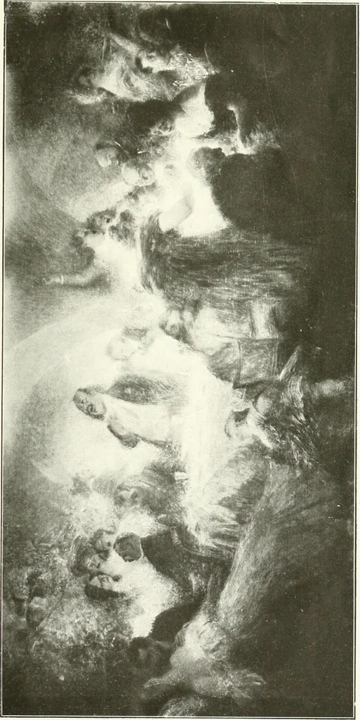 An illustration from L'art à la Taverne de Paris. Chéret, Abel Faivre, Grün, Léandre, Métivet, Steinlen, Willette, artistes peintres. Emile Robert, ferronnier d'art. Jacques Hermant, architecte. Photogravures de Ducourtioux et Huillard, d'après les clichés de Simonet, 1906, leaf 79