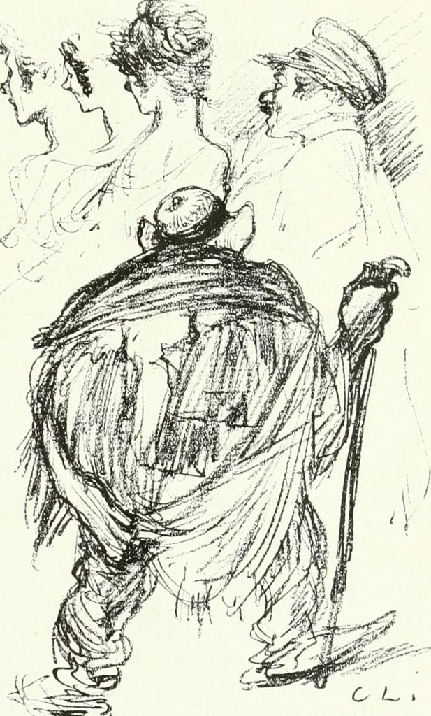 An illustration from L'art à la Taverne de Paris. Chéret, Abel Faivre, Grün, Léandre, Métivet, Steinlen, Willette, artistes peintres. Emile Robert, ferronnier d'art. Jacques Hermant, architecte. Photogravures de Ducourtioux et Huillard, d'après les clichés de Simonet, 1906, leaf 83