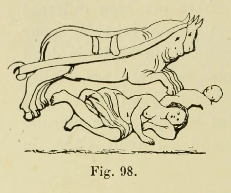 An illustration from L'art profane à l'église; ses licences symboliques, satiriques et fantaisistes. Contribution à létude archéologique et artistique des édifices religieux, 1908, leaf 112