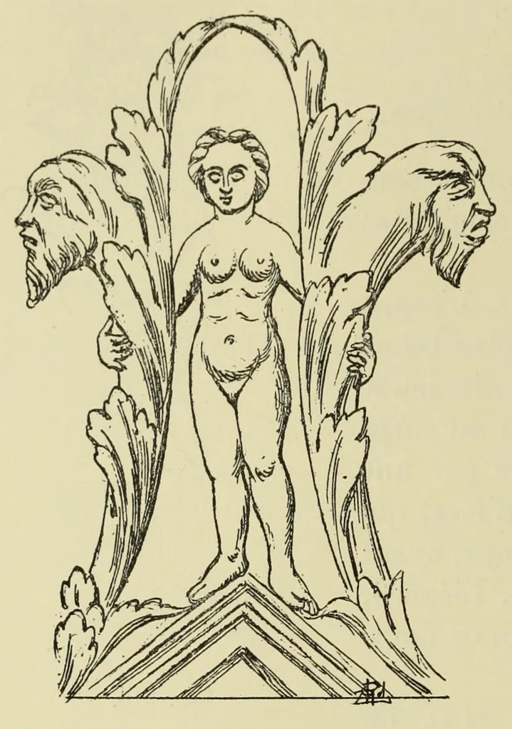 An illustration from L'art profane à l'église; ses licences symboliques, satiriques et fantaisistes. Contribution à létude archéologique et artistique des édifices religieux, 1908, leaf 260