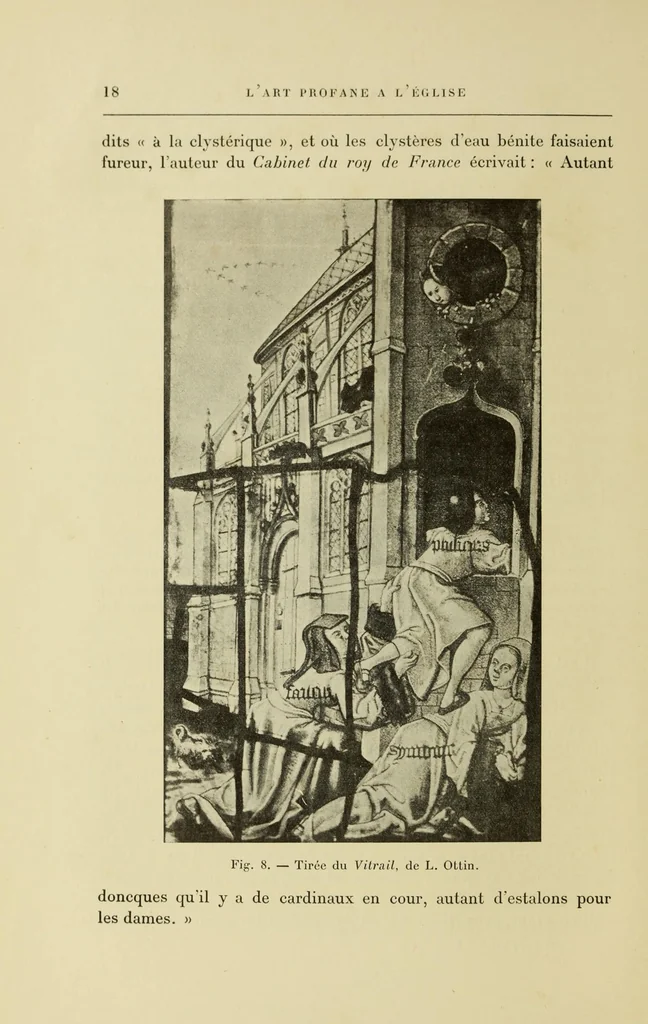 An illustration from L'art profane à l'église; ses licences symboliques, satiriques et fantaisistes. Contribution à létude archéologique et artistique des édifices religieux, 1908, leaf 32