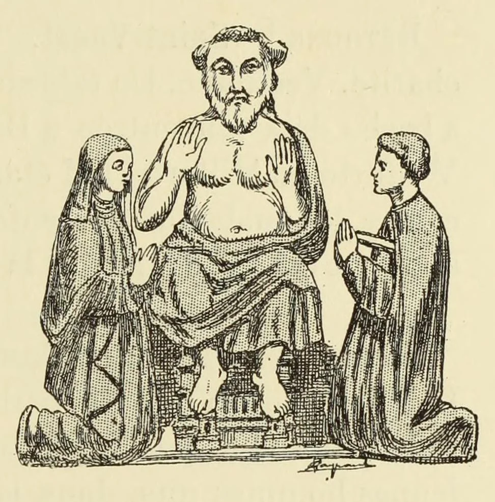 An illustration from L'art profane à l'église; ses licences symboliques, satiriques et fantaisistes. Contribution à létude archéologique et artistique des édifices religieux, 1908, leaf 339