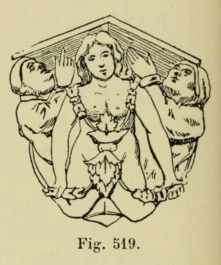An illustration from L'art profane à l'église; ses licences symboliques, satiriques et fantaisistes. Contribution à létude archéologique et artistique des édifices religieux, 1908, leaf 426