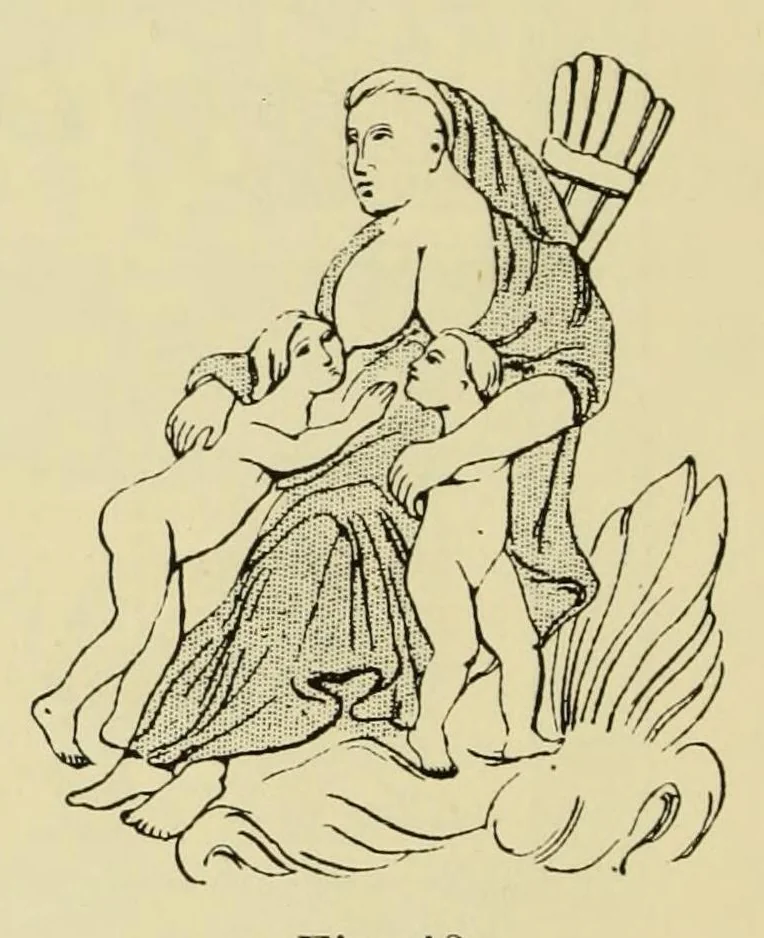 An illustration from L'art profane à l'église; ses licences symboliques, satiriques et fantaisistes. Contribution à létude archéologique et artistique des édifices religieux, 1908, leaf 22