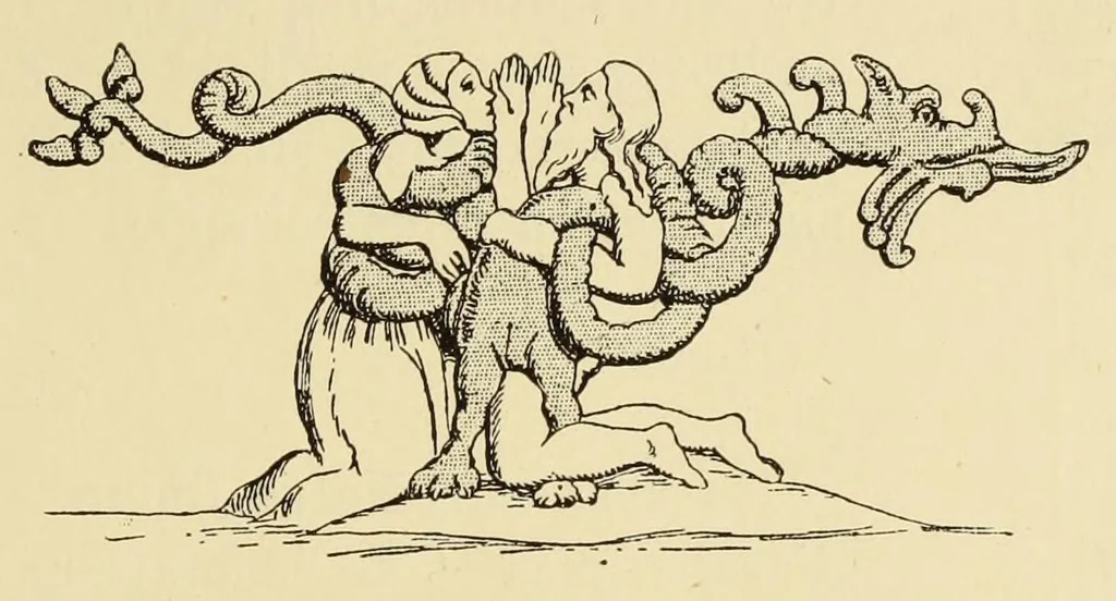 An illustration from L'art profane à l'église; ses licences symboliques, satiriques et fantaisistes. Contribution à létude archéologique et artistique des édifices religieux, 1908, leaf 31