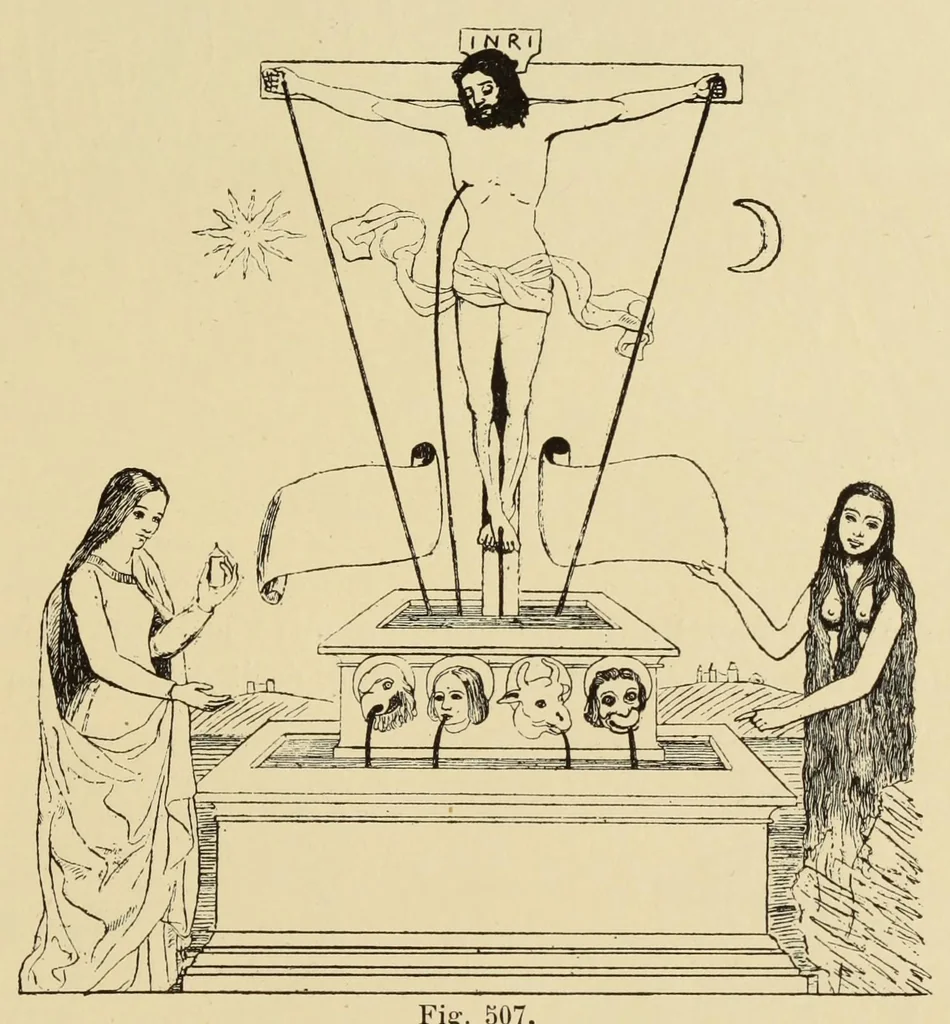 An illustration from L'art profane à l'église; ses licences symboliques, satiriques et fantaisistes. Contribution à létude archéologique et artistique des édifices religieux, 1908, leaf 465