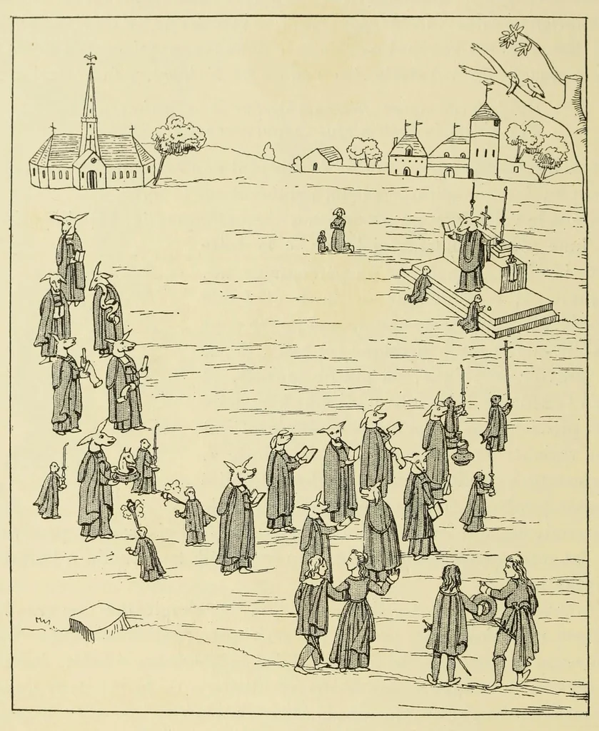 An illustration from L'art profane à l'église; ses licences symboliques, satiriques et fantaisistes. Contribution à létude archéologique et artistique des édifices religieux, 1908, leaf 52