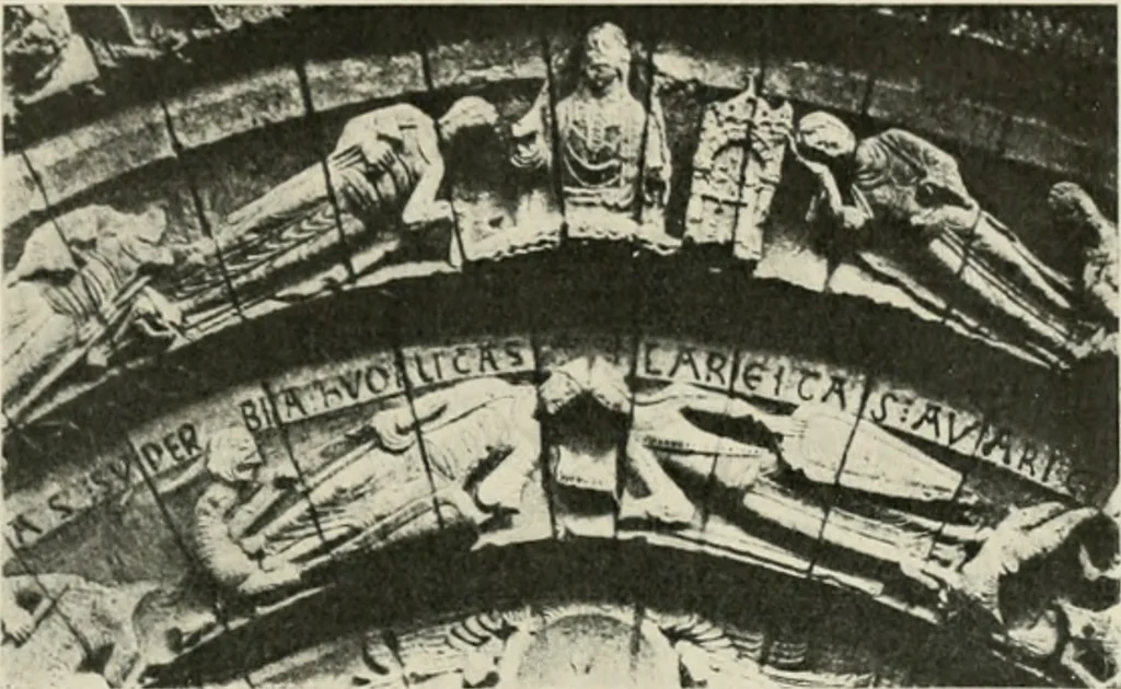 An illustration from L'art religieux du XIIe siècle en France : étude sur les origines de l'iconographie du moyen age, 1922, leaf 454