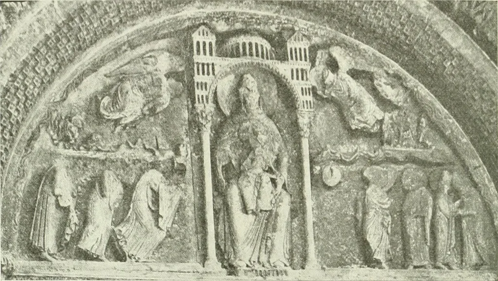 An illustration from L'art religieux du XIIe siècle en France : étude sur les origines de l'iconographie du moyen age, 1922, leaf 81