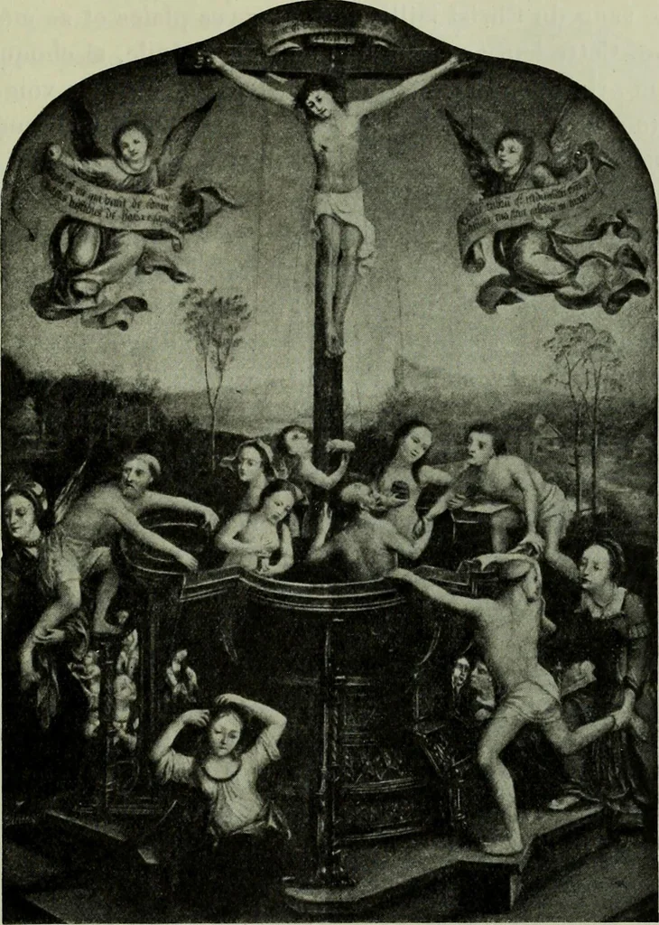 An illustration from L'art religieux de la fin du Moyen Age en France : étude sur l'iconographie du Moyen Age et sur ses sources d'inspiration, 1922, leaf 132