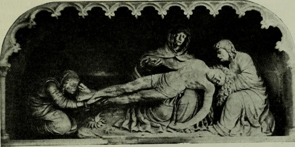 An illustration from L'art religieux de la fin du Moyen Age en France : étude sur l'iconographie du Moyen Age et sur ses sources d'inspiration, 1922, leaf 144