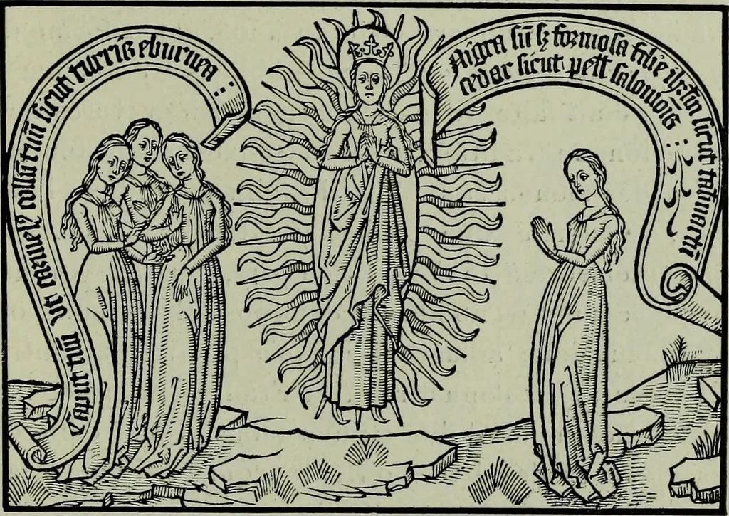 An illustration from L'art religieux de la fin du Moyen Age en France : étude sur l'iconographie du Moyen Age et sur ses sources d'inspiration, 1922, leaf 228