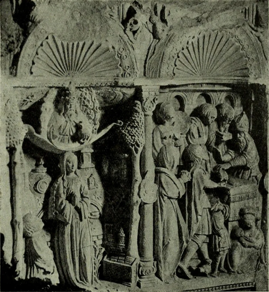 An illustration from L'art religieux de la fin du Moyen Age en France : étude sur l'iconographie du Moyen Age et sur ses sources d'inspiration, 1922, leaf 230