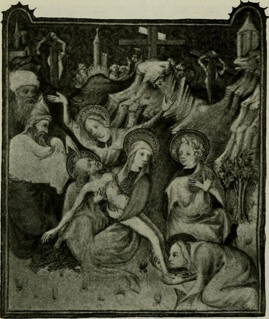 An illustration from L'art religieux de la fin du Moyen Age en France : étude sur l'iconographie du Moyen Age et sur ses sources d'inspiration, 1922, leaf 41