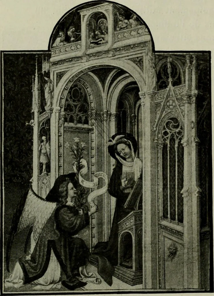 An illustration from L'art religieux de la fin du Moyen Age en France : étude sur l'iconographie du Moyen Age et sur ses sources d'inspiration, 1922, leaf 89