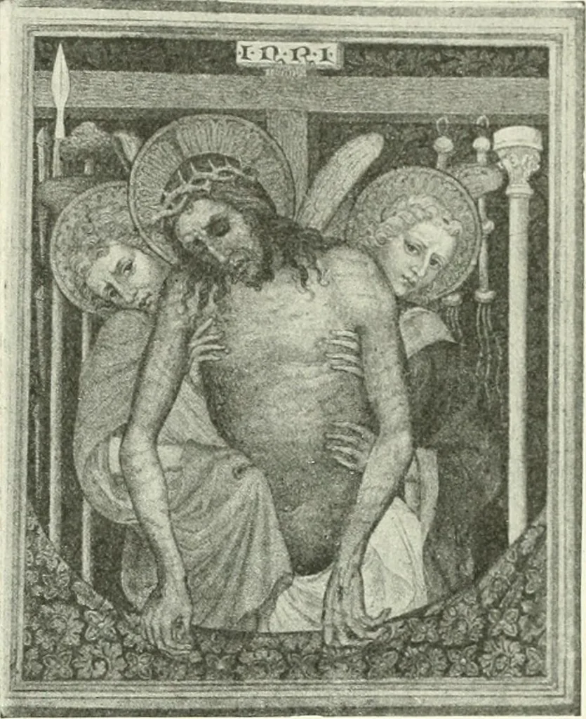 An illustration from L'art religieux de la fin du Moyen Age en France : étude sur l'iconographie du Moyen Age et sur ses sources d'inspiration, 1922, leaf 118