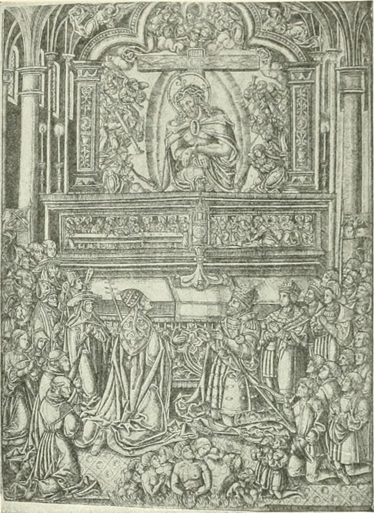 An illustration from L'art religieux de la fin du Moyen Age en France : étude sur l'iconographie du Moyen Age et sur ses sources d'inspiration, 1922, leaf 120