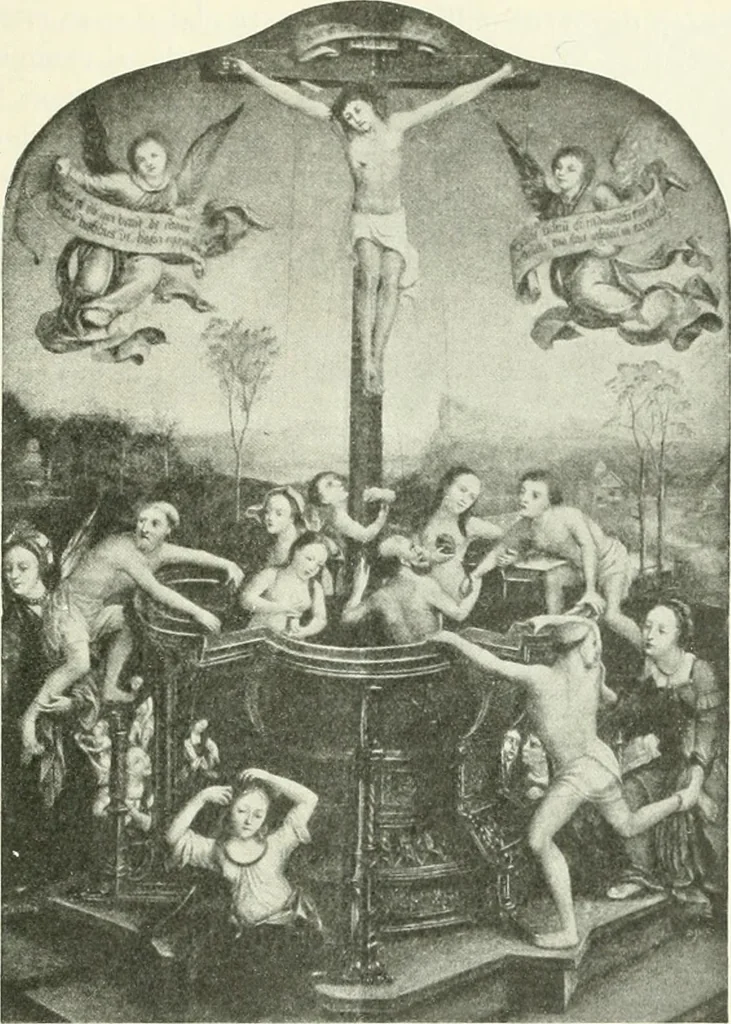 An illustration from L'art religieux de la fin du Moyen Age en France : étude sur l'iconographie du Moyen Age et sur ses sources d'inspiration, 1922, leaf 134