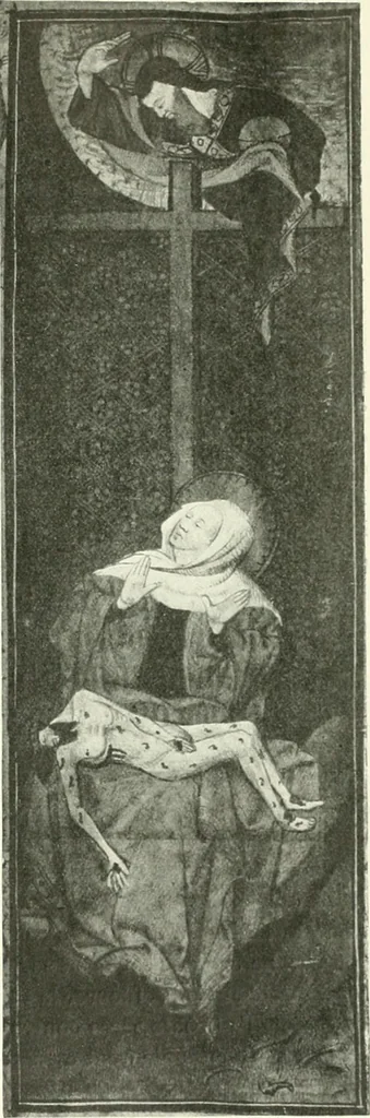 An illustration from L'art religieux de la fin du Moyen Age en France : étude sur l'iconographie du Moyen Age et sur ses sources d'inspiration, 1922, leaf 142