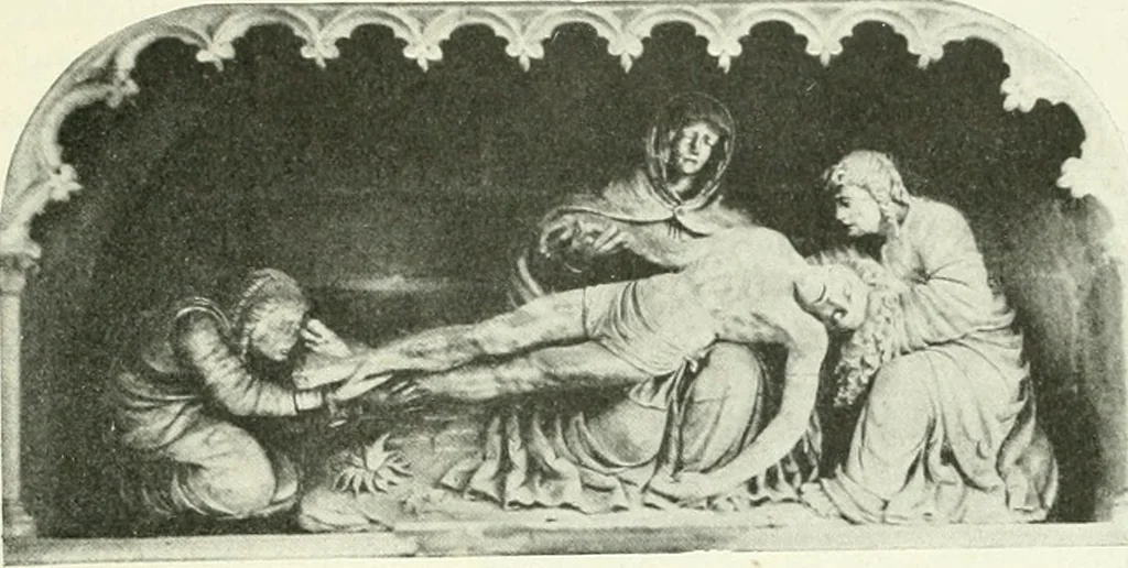 An illustration from L'art religieux de la fin du Moyen Age en France : étude sur l'iconographie du Moyen Age et sur ses sources d'inspiration, 1922, leaf 146