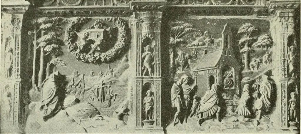 An illustration from L'art religieux de la fin du Moyen Age en France : étude sur l'iconographie du Moyen Age et sur ses sources d'inspiration, 1922, leaf 221