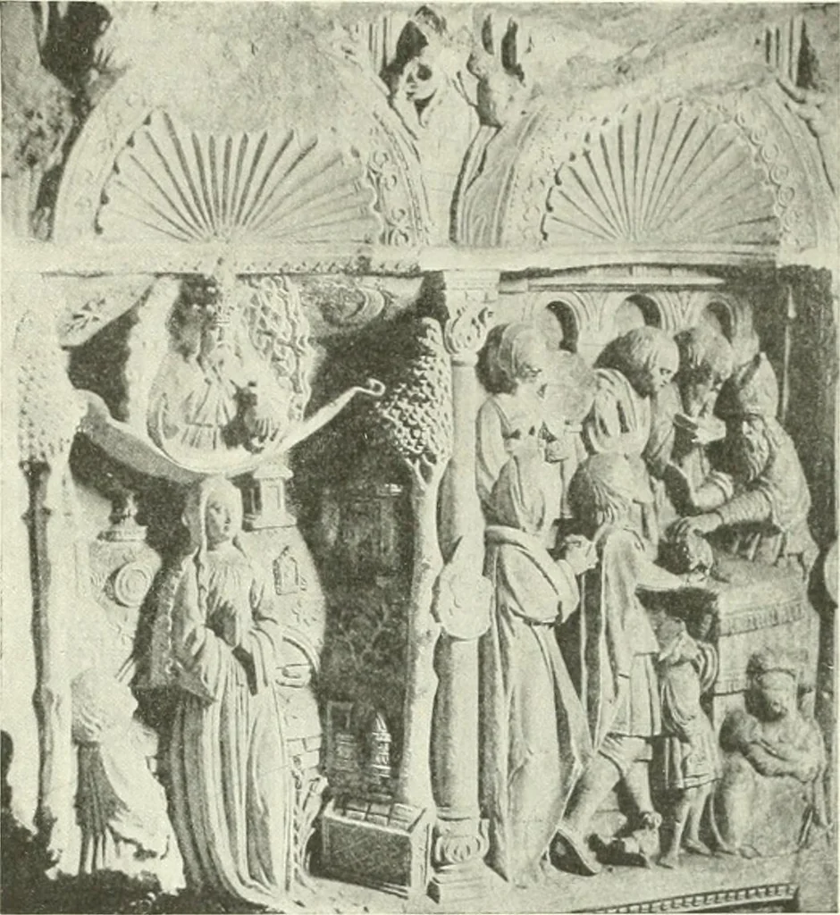 An illustration from L'art religieux de la fin du Moyen Age en France : étude sur l'iconographie du Moyen Age et sur ses sources d'inspiration, 1922, leaf 232