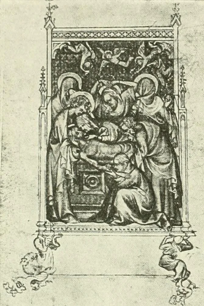 An illustration from L'art religieux de la fin du Moyen Age en France : étude sur l'iconographie du Moyen Age et sur ses sources d'inspiration, 1922, leaf 25