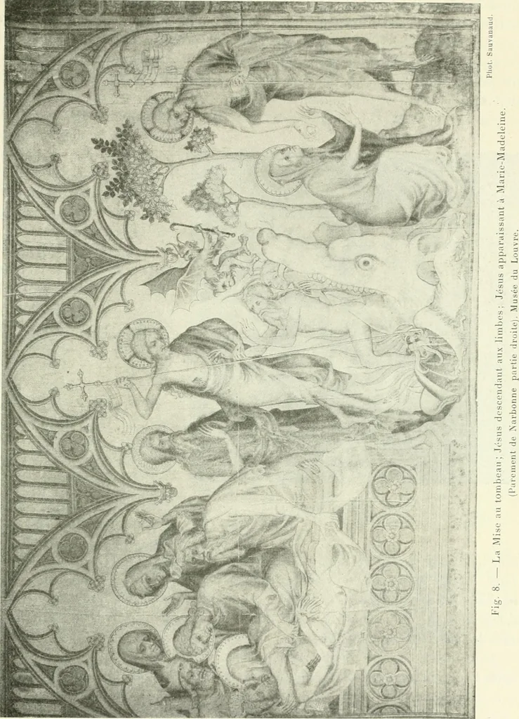 An illustration from L'art religieux de la fin du Moyen Age en France : étude sur l'iconographie du Moyen Age et sur ses sources d'inspiration, 1922, leaf 28