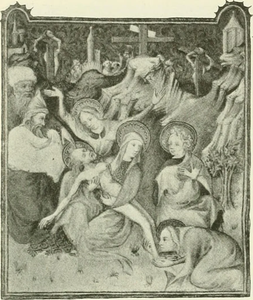 An illustration from L'art religieux de la fin du Moyen Age en France : étude sur l'iconographie du Moyen Age et sur ses sources d'inspiration, 1922, leaf 43