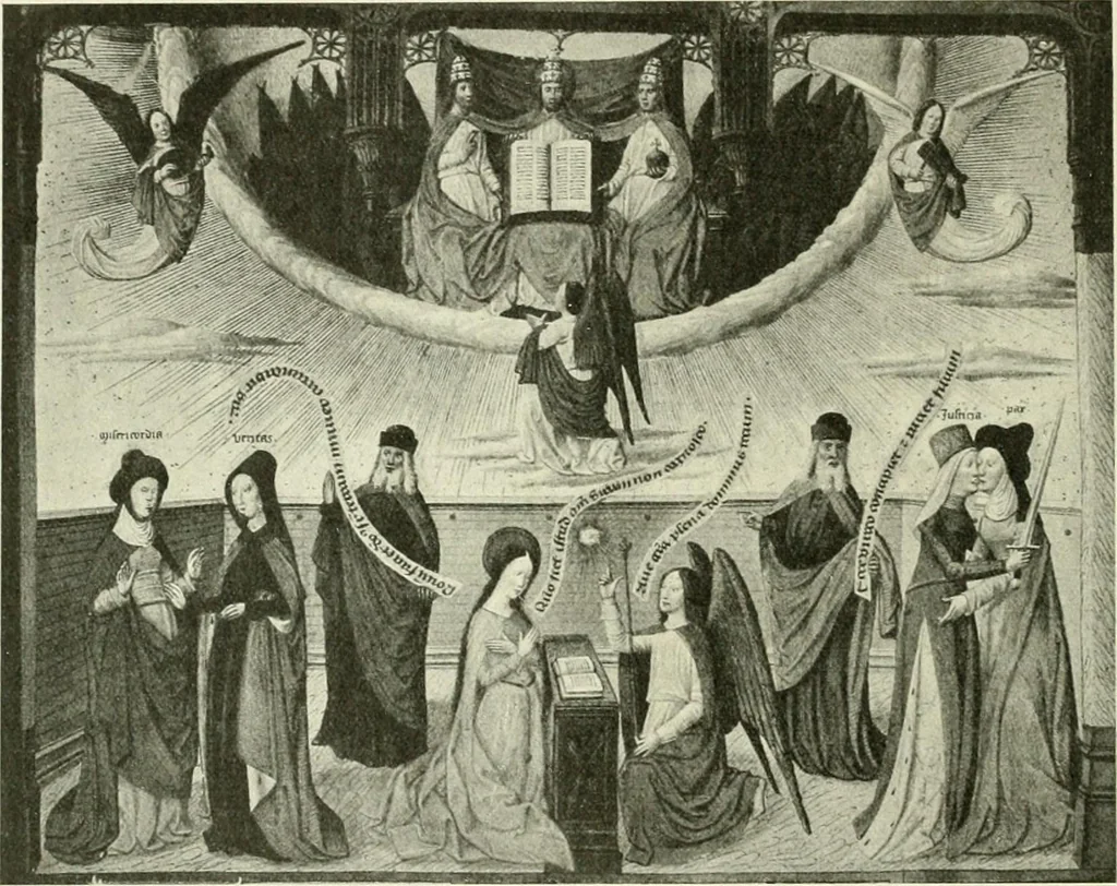 An illustration from L'art religieux de la fin du Moyen Age en France : étude sur l'iconographie du Moyen Age et sur ses sources d'inspiration, 1922, leaf 61