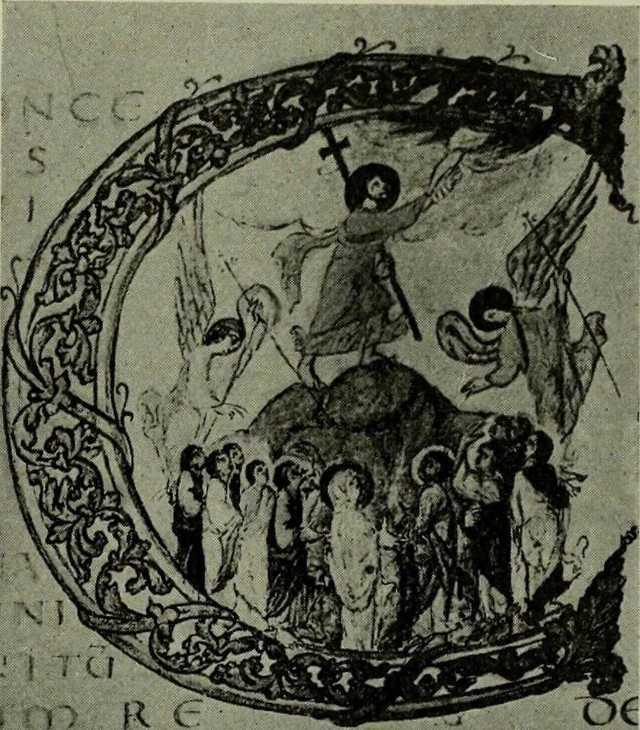 An illustration from L'art religieux du XIIe siècle en France : Etude sur les origines de l'iconographie du Moyen Age, 1922, leaf 104