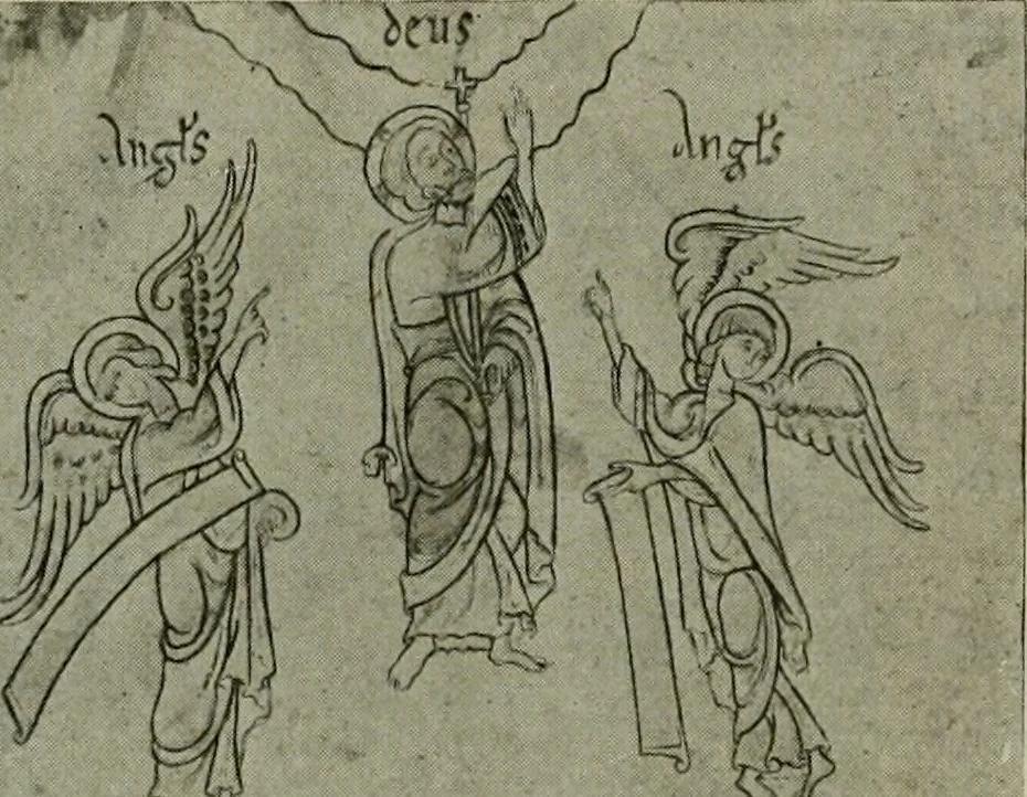 An illustration from L'art religieux du XIIe siècle en France : Etude sur les origines de l'iconographie du Moyen Age, 1922, leaf 105