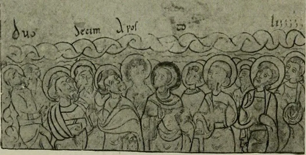 An illustration from L'art religieux du XIIe siècle en France : Etude sur les origines de l'iconographie du Moyen Age, 1922, leaf 105