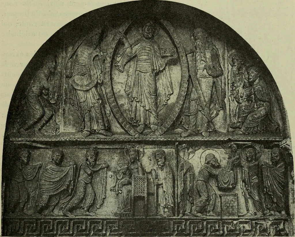 An illustration from L'art religieux du XIIe siècle en France : Etude sur les origines de l'iconographie du Moyen Age, 1922, leaf 112