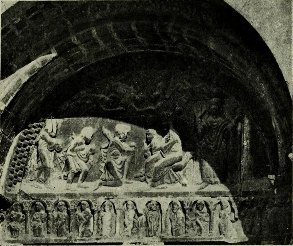 An illustration from L'art religieux du XIIe siècle en France : Etude sur les origines de l'iconographie du Moyen Age, 1922, leaf 208