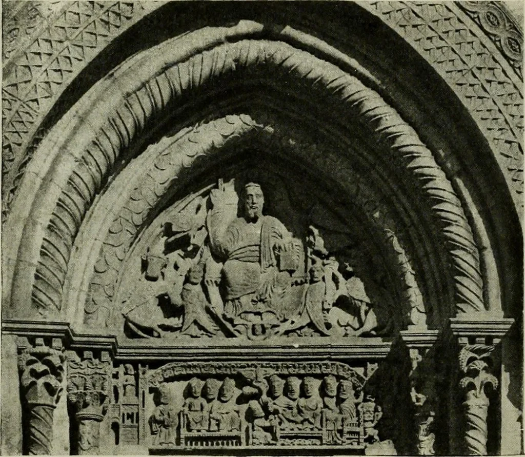 An illustration from L'art religieux du XIIe siècle en France : Etude sur les origines de l'iconographie du Moyen Age, 1922, leaf 221