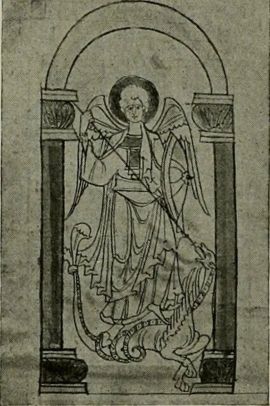An illustration from L'art religieux du XIIe siècle en France : Etude sur les origines de l'iconographie du Moyen Age, 1922, leaf 275