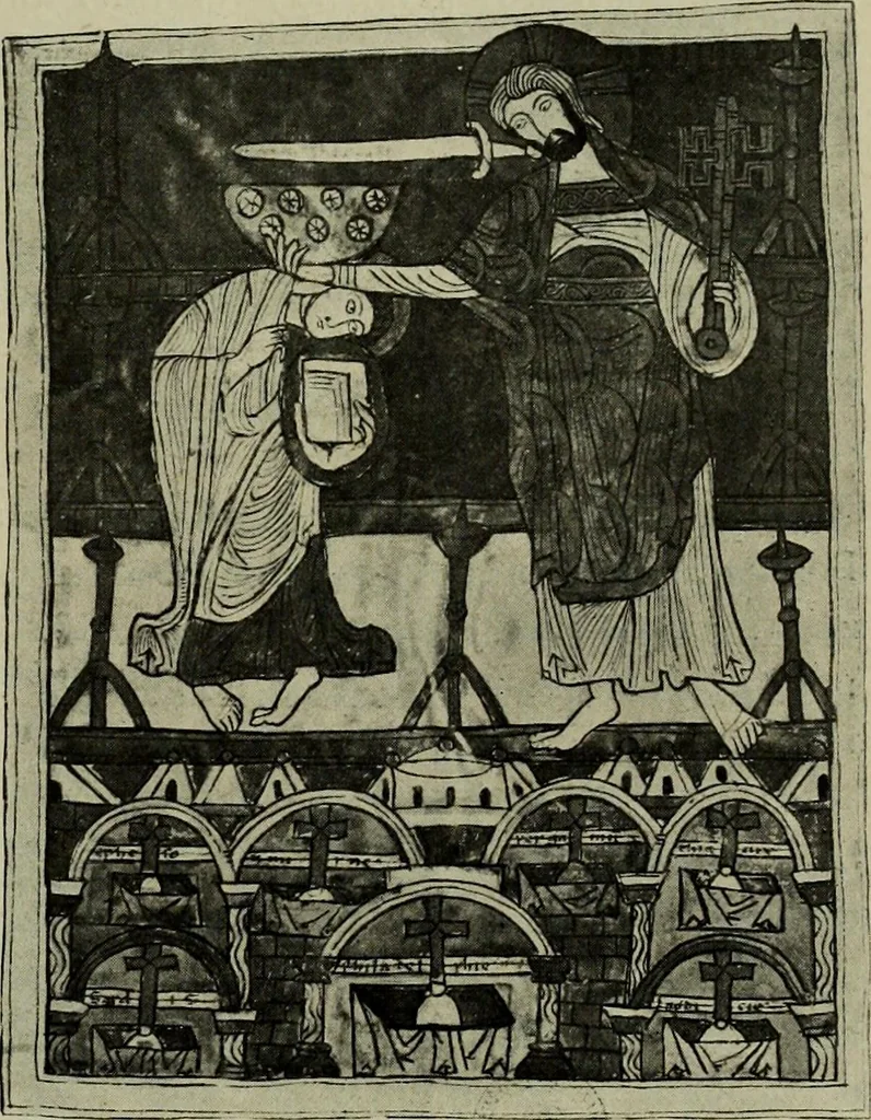 An illustration from L'art religieux du XIIe siècle en France : Etude sur les origines de l'iconographie du Moyen Age, 1922, leaf 28