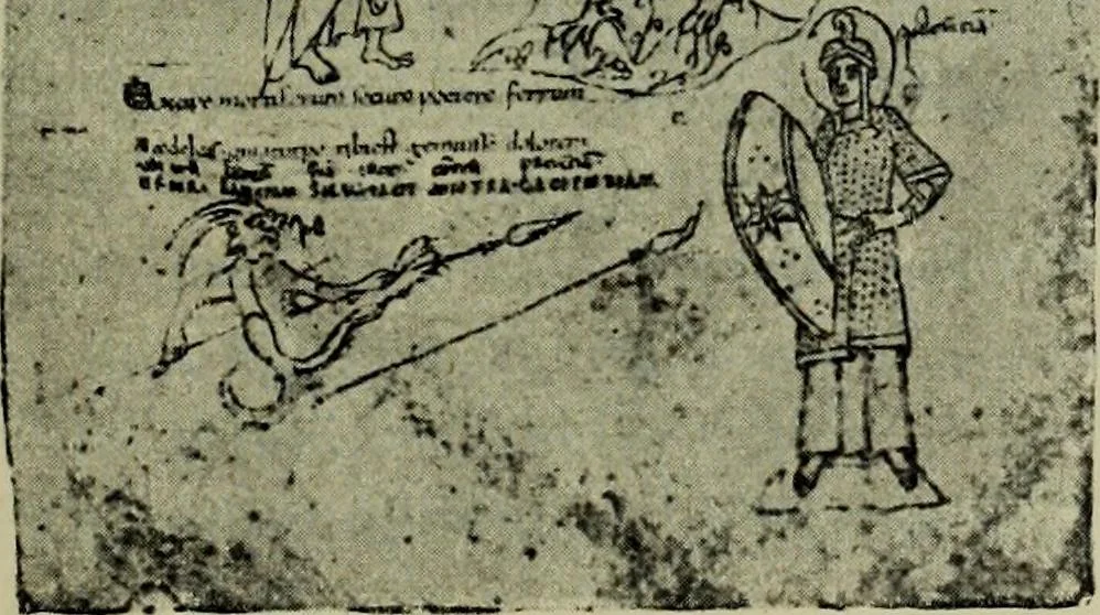 An illustration from L'art religieux du XIIe siècle en France : Etude sur les origines de l'iconographie du Moyen Age, 1922, leaf 38