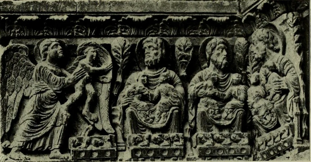 An illustration from L'art religieux du XIIe siècle en France : Etude sur les origines de l'iconographie du Moyen Age, 1922, leaf 44
