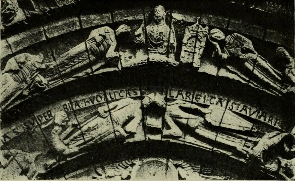 An illustration from L'art religieux du XIIe siècle en France : Etude sur les origines de l'iconographie du Moyen Age, 1922, leaf 454