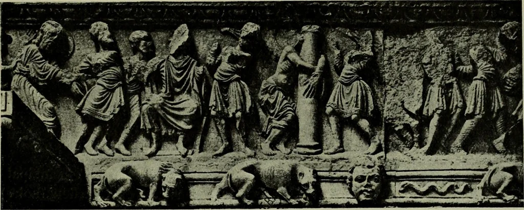 An illustration from L'art religieux du XIIe siècle en France : Etude sur les origines de l'iconographie du Moyen Age, 1922, leaf 46
