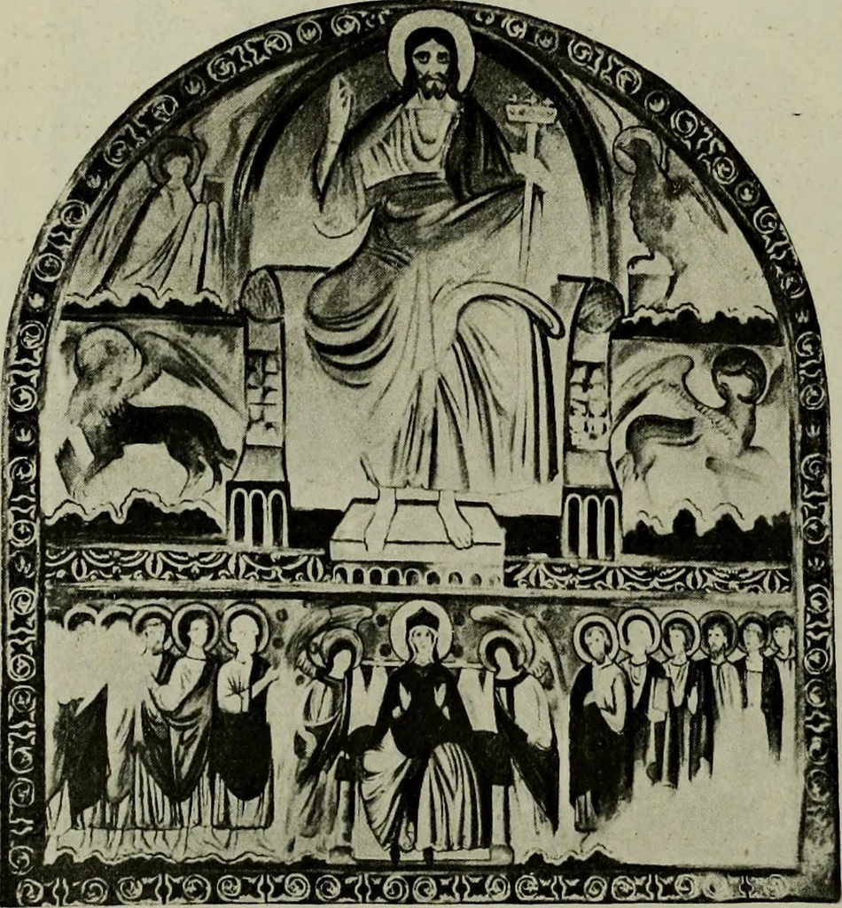 An illustration from L'art religieux du XIIe siècle en France : Etude sur les origines de l'iconographie du Moyen Age, 1922, leaf 49