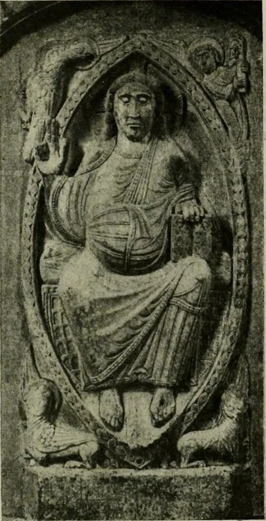 An illustration from L'art religieux du XIIe siècle en France : Etude sur les origines de l'iconographie du Moyen Age, 1922, leaf 61