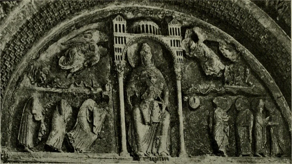An illustration from L'art religieux du XIIe siècle en France : Etude sur les origines de l'iconographie du Moyen Age, 1922, leaf 81